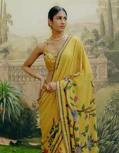 ผ้าไหมจอร์เจตต์ดีไซน์เนอร์ งานปักเลื่อม งานแต่งงานแบบอินเดียดั้งเดิมและทันสมัย ชุดสำหรับงานปาร์ตี้ คุณภาพสูง ผ้าซารีสำหรับผู้หญิง 5.50 - Product Image 3