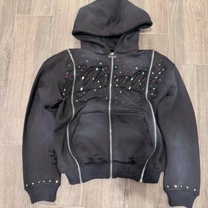 Vente en gros impression personnalisée lavage à l'acide 500 Gsm poids lourd surdimensionné Vintage lavage à l'acide soleil fané sweats à capuche avec strass - Product Image 1