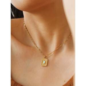 Collar de cadena serpentina de 1.5mm con colgante de ópalo sintético, cadena de oro que no se deslustra y colgante de rayos solares celestiales, anillos de moda - Product Image 4