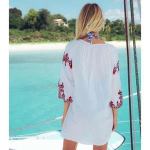 2025 nouveau Look Boho rayonne brodé à la main décontracté femmes vêtements 3/4 manches plage 100% coton dames Midi robe mexicaine - Product Image 2