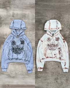 Venta al por mayor Distressed Hombre Pullover Hoodie Vintage Acid Washed Drop Shoulder Heat Transfer Printing Hommes Designer Hoodie - Product Image 1
