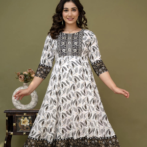 Vestido largo de calidad superior, bordado de secuencia, trabajo lateral, telar manual Dori, fabricante indio - Product Image 1