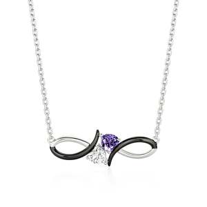 Collier infini en zircon plaqué rhodium avec pendentif cœur personnalisé avec pierre de naissance - Product Image 1