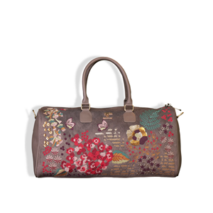 Embroidered Suede Velvet & Vegan Leather Premium Zipper Closure <b>Overnight</b> Duffel & Weekender Travel <b>Bag</b> for Gym-Eco-Friendly - Product Image 1