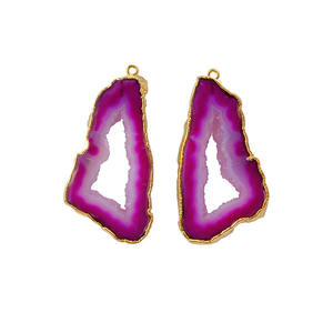 Fantaisie Forme Or Électrolytique Unique Bail Connecteur Dangle Style Agate Tranche Pierres Précieuses Paires Bijoux Bijoux Résultats Composants - Product Image 3