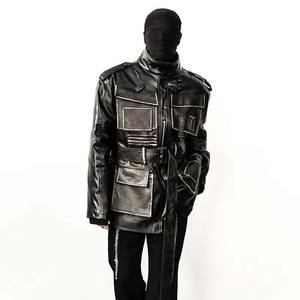 แจ็กเก็ตหนังแกะขนแกะหลากกระเป๋าคอตั้งทรงหลวมสำหรับผู้ชายออกแบบได้ตามต้องการใหม่ - Product Image 5