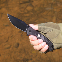 Couteau de poche pliable EDC avec lame en acier 14C28N recouverte de noir, couteau de survie compact pour le camping en plein air, manche en G10