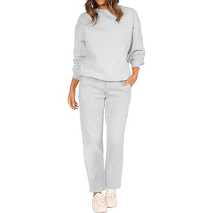 Tops de cuello redondo y pantalones de pierna ancha, chándal de gran tamaño para mujer, pulóver, conjunto de chándal de lana de alta calidad, conjuntos de salón, chándal - Product Image 1