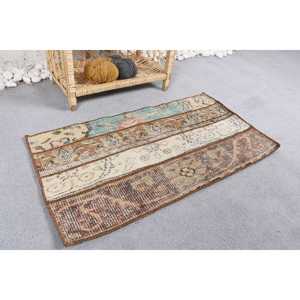1.5x2.8 ft Turkish Rug, <b>Brown</b> Striped Vintage <b>Wool</b> Rug - Product Image 2