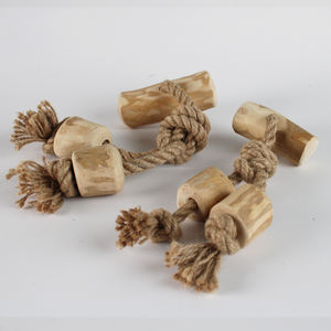 Eco-Friendly Coffee Wood Triple Tug Chew <b>Toy</b> Combines Tug Of War And Chewing To Relieve Stress And Keep Dogs Engaged - Product Image 1