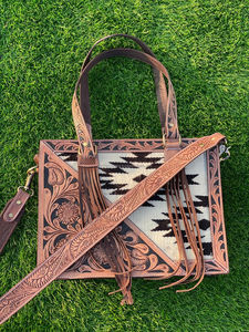 กระเป๋าโท้ทหนัง Aztec มีพู่สำหรับผู้หญิงกระเป๋าช้อปปิ้งสไตล์วินเทจสุดหรูกระเป๋าขนาด14นิ้ว - Product Image 3