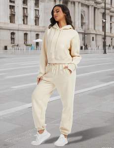 100% coton SWEATSUIT léger à capuche ensemble cordon de serrage fermeture hiver écologique délavé imprimé strass embelli - Product Image 5