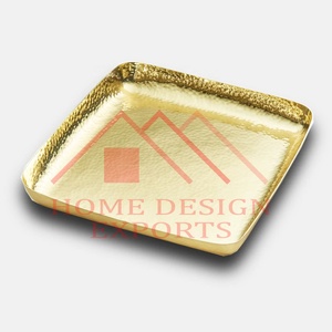 Bandeja/MESA decorativa de servicio redonda dorada con diseño martillado a mano - Product Image 5