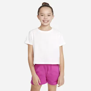 Летняя Высококачественная 100% хлопковая укороченная футболка, детская одежда, Детская футболка для девочек