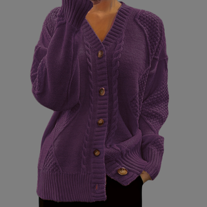 Casual V-neck Knitted Women's <b>Cardigan</b> Sweater 100% Cotton Winter Front Logo - Product Image 5