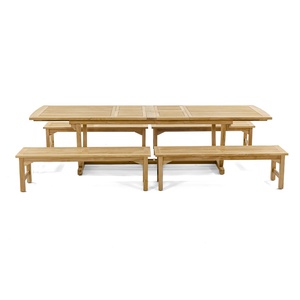 Teak Indonesia Garden Furniture <b>Set</b> <b>Benches</b> <b>with</b> Table Made of Solid Wood - Product Image 1
