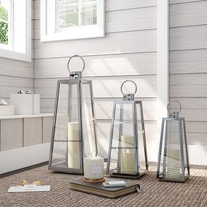 Linternas de vela de cristal transparente de Metal de aspecto tradicional, juegos de faroles colgantes decorativos para el hogar y el jardín con acabado plateado - Product Image 4