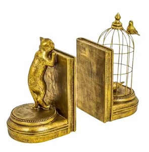 Style de luxe or en cage chat et oiseau Design serre-livres support en métal lourd pour bureau à domicile moderne et décor de bibliothèque - Product Image 1