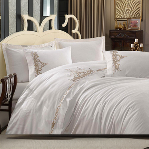 Personalizado al por mayor 100% algodón satén funda nórdica juego bordado Beige Floral para el hogar Hotel o boda-Premium juegos de cama - Product Image 4