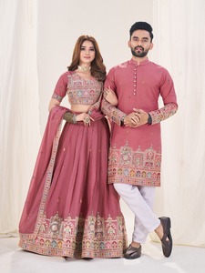 Heavy Designer Georgette with Sequins and embroidery Work Lehenga Choli With <b>Kurta</b> For Couple - Product Image 5