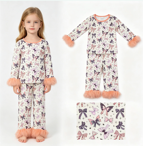Conjuntos de pijamas de Halloween para niñas con lazos, mangas de piel de araña y pantalones - Product Image 3