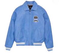 Veste de sport décontractée authentique Avirex pour homme, grande taille, en véritable peau de mouton, style varsity, en peau d'agneau française, style décontracté