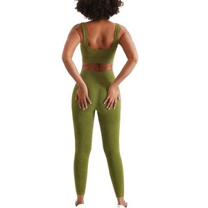 <b>Women</b> Denim-Imitating Knitted Seamless Yoga Wear High Waisted <b>Leggings</b> And Sports Bra Active Wear Fitness Running Yoga Set - Product Image 2