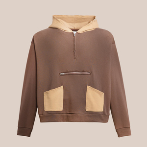 Nouveau poids lourd Vintage en détresse français Terry Zip lavage à l'acide à capuche recadrée coupe ample sans ficelles vêtements d'automne - Product Image 1