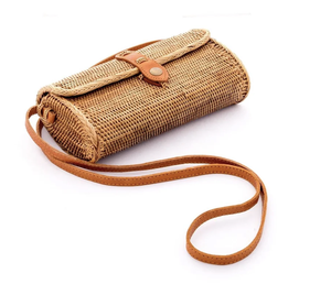 Bolso Redondo de Mimbre para Mujer, Bolso Hecho a Mano con Correas de Cuero, Natural y Elegante - Product Image 2