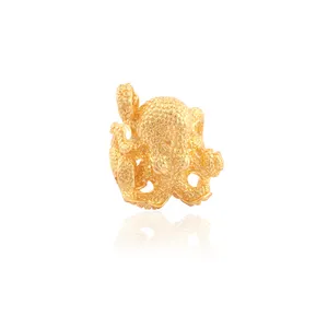 Ocean inspired fantasy jewelry plain gold ring bronze texture ceramic octopus adjustable ring brass gold plated custom men rings