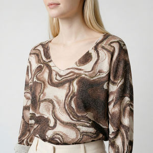 T-Shirt Traspirante Casual a Maglia Fine con Maniche Lunghe e Scollo a V in Spandex e Viscosa - Product Image 3