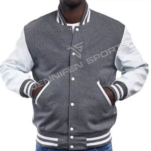 Veste universitaire Offre Spéciale Letterman pour homme en laine simple et unie, manches en cuir, fermeture à boutons, doublure matelassée à l'intérieur - Product Image 4