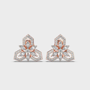 Boucles d'oreilles clous fleur en diamant de laboratoire de luxe, or rose/blanc/jaune 18 carats, boucles d'oreilles en grappe florale - Product Image 1