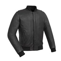 Blouson aviateur en cuir véritable noir pour homme, col montant, fermeture éclair, coupe-vent décontracté, automne
