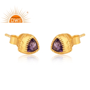 Offre spéciale Boucles d'oreilles en argent sterling plaqué or 18 carats avec améthyste naturelle et pierres précieuses Fabricant de bijoux personnalisé - Product Image 2