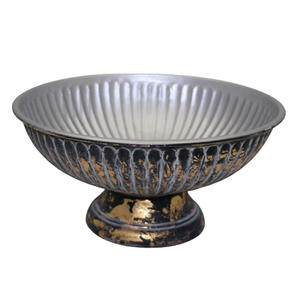 <b>Metal</b> Round Shaped Serving Bowl Gold <b>Foil</b> With Grey Color Salad Serving Bowl for Kitchen & Tabletop Decoration - Product Image 1