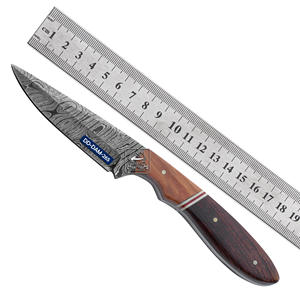 Couteau de chasse personnalisable fait à la main DD-DAM-265 lame en acier damas gaine en cuir gaufré Logo gravé-OEM Options - Product Image 1