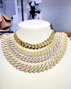 Collier chaîne à maillons cubains glacés chaîne Hip Hop bijoux 12mm collier en argent ou en or chaîne Miami épaisse de l'Inde pour hommes - Product Image 1