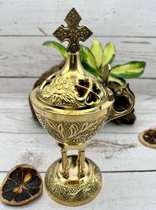 Brûleur d'encens d'été en laiton Croix Décoration religieuse Encensoir pour l'église Autel Prière Rituels spirituels Décoration de la maison Temple Utilisation - Product Image 2