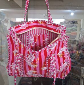 กระเป๋าผ้าฝ้ายพิมพ์ลายเสือโบฮีเมียนทำด้วยมือกระเป๋าสะพายไหล่ลายทางเป็นมิตรต่อสิ่งแวดล้อมสำหรับฤดูร้อนใช้ในชีวิตประจำวัน - Product Image 4