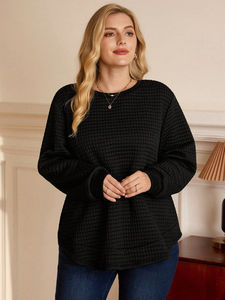 Sudadera de mujer personalizada, Sudadera de punto de color sólido de gofre, tejido de gofre grueso y cálido para mujer - Product Image 4