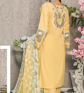 Latest Style New Arrival Women Linen Traditional Indian Design Allover Print Embroidery Stones Stitched Suit 3pcs Set Suit <b>Dress</b> - Product Image 2