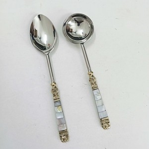 ชุดสลัดสแตนเลสด้ามไม้ถูพื้นทองเหลืองสีทองชุดเสริฟอาหารสำเร็จรูปแวววาวเสิร์ฟสลัด - Product Image 1