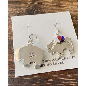 Boucles d'oreilles pendantes Joe Martinez, multi-pierres et argent sterling incrusté, thème animal, motif buffle - Product Image 5