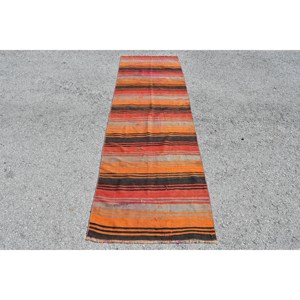 2.6x8.6 ft Vintage Turkish <b>Rug</b>, <b>Runner</b> <b>Rug</b>, Orange Black Southwestern Wool <b>Rug</b> - Product Image 1