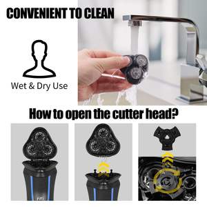 Juego de 2 cabezales de repuesto universales negros para afeitadora rotativa, triple cuchilla, lavables, impermeables IPX7, con fuente de alimentación eléctrica - Product Image 3