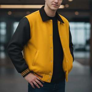 Chaquetas Varsity Letterman de Alta Calidad, Cuerpo de Lana, Mangas de Cuero Genuino, Frente Alto, Impermeables, Ropa de Invierno, Elegantes y Modernas para Hombre - Product Image 1