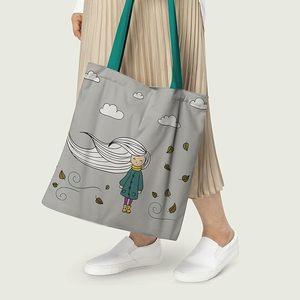 Sacs fourre-tout portables en toile de coton pour petite fille, avec fermeture éclair, couleur unie, motif dessin animé, pour toutes les saisons (hiver, printemps, été, automne) - Product Image 3