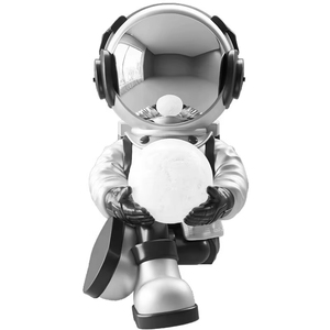 Lámpara de Pie con Escultura de Astronauta Arrodillado, Luz LED de Luna, Resina Plateada, Estatua de Astronauta, Decoración para Sala de Estar - Product Image 1