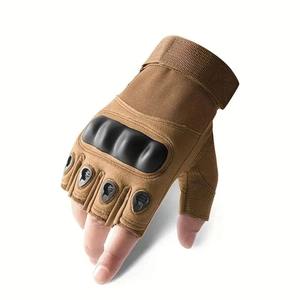 Wholesale Top Quality Outdoor Sports protection Tactical <b>Fingerless</b> <b>Leather</b> Wear Resistant Fingers Hiking Cycling <b>Gloves</b> for <b>Men</b> - Product Image 2